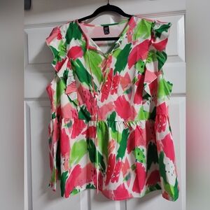 Shein Curve Womens Colorful Ruffle Sleeve Women's Top Size 1XL